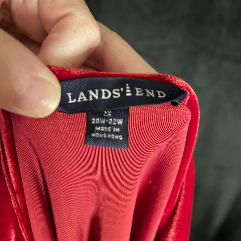 Lands’ End Red Velvet Draped Off-Shoulder Top | Plus Size 2X (20W–22W) - Picture 3 of 3